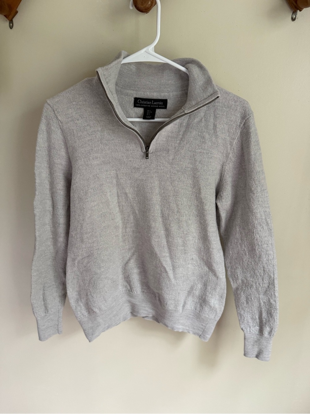 100% Extra fine Wool Christian Lacroix Womens Light Gray Zip-Neck Sweater